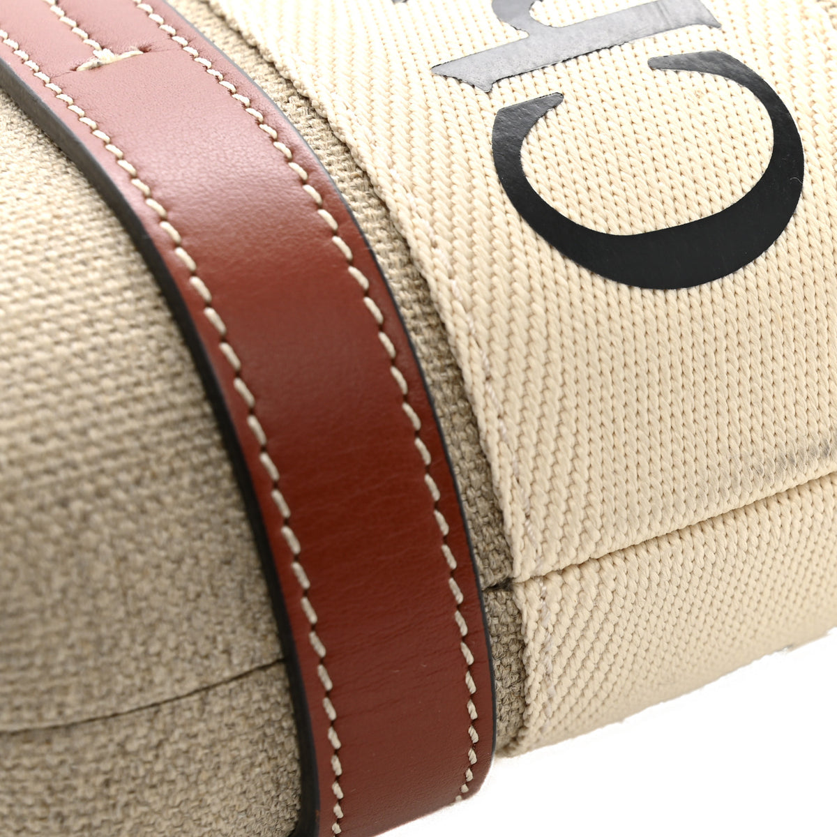 Cotton Calfskin Small Woody Ribbon Tote With Strap White Brown