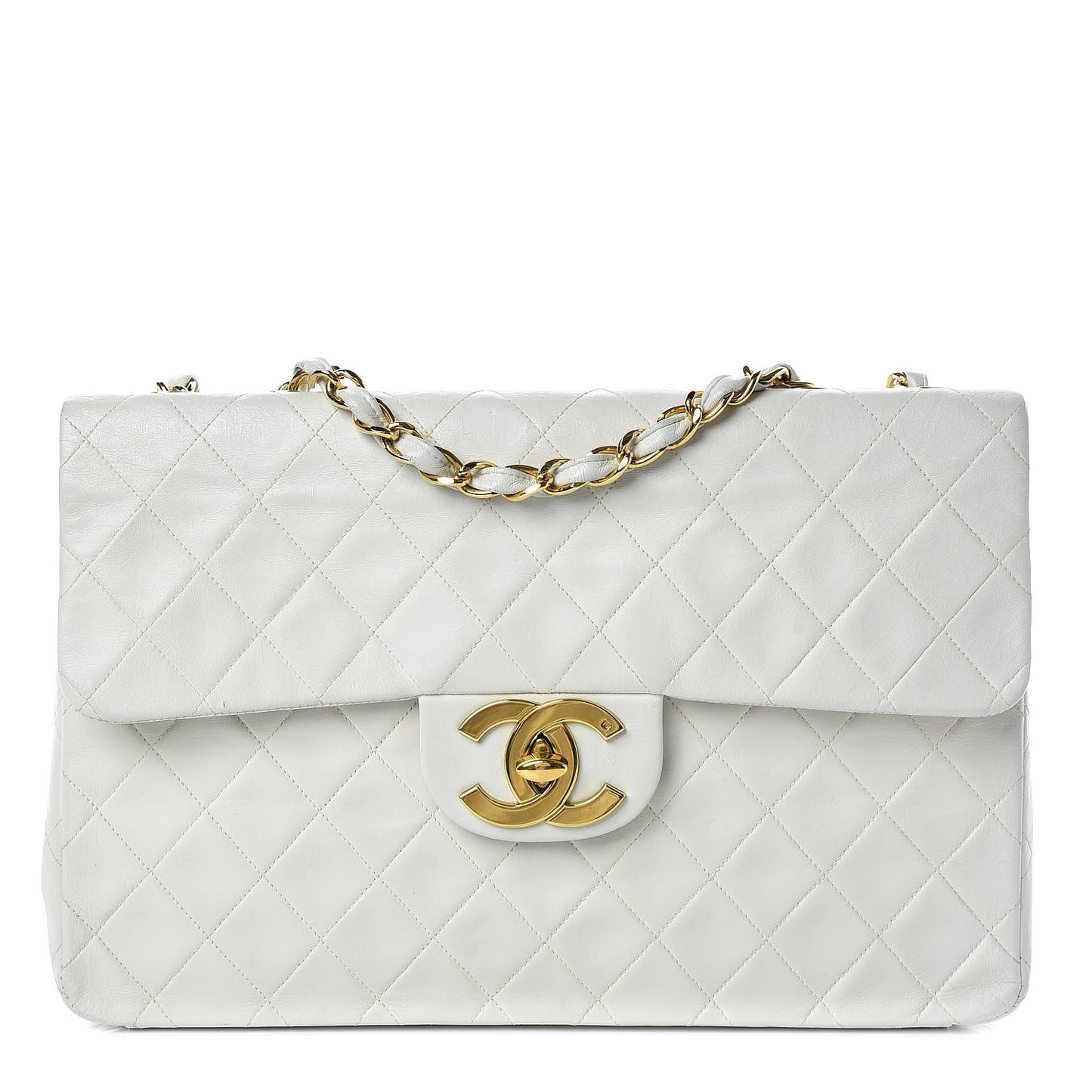 Lambskin Quilted XL Jumbo Single Flap White