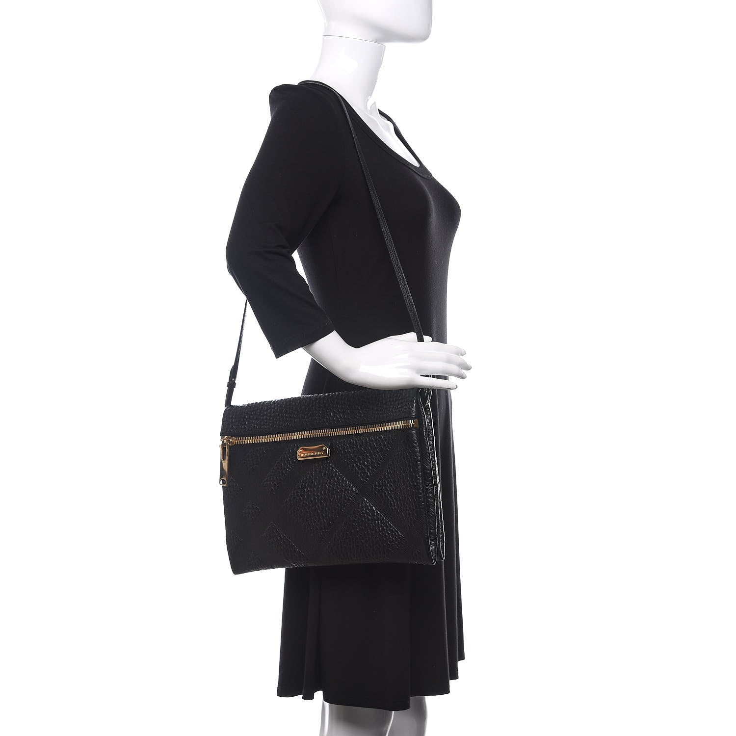Burberry Signature Grain Calfskin Check Embossed Medium Balmoral Clutch Bag Black 2 of 9