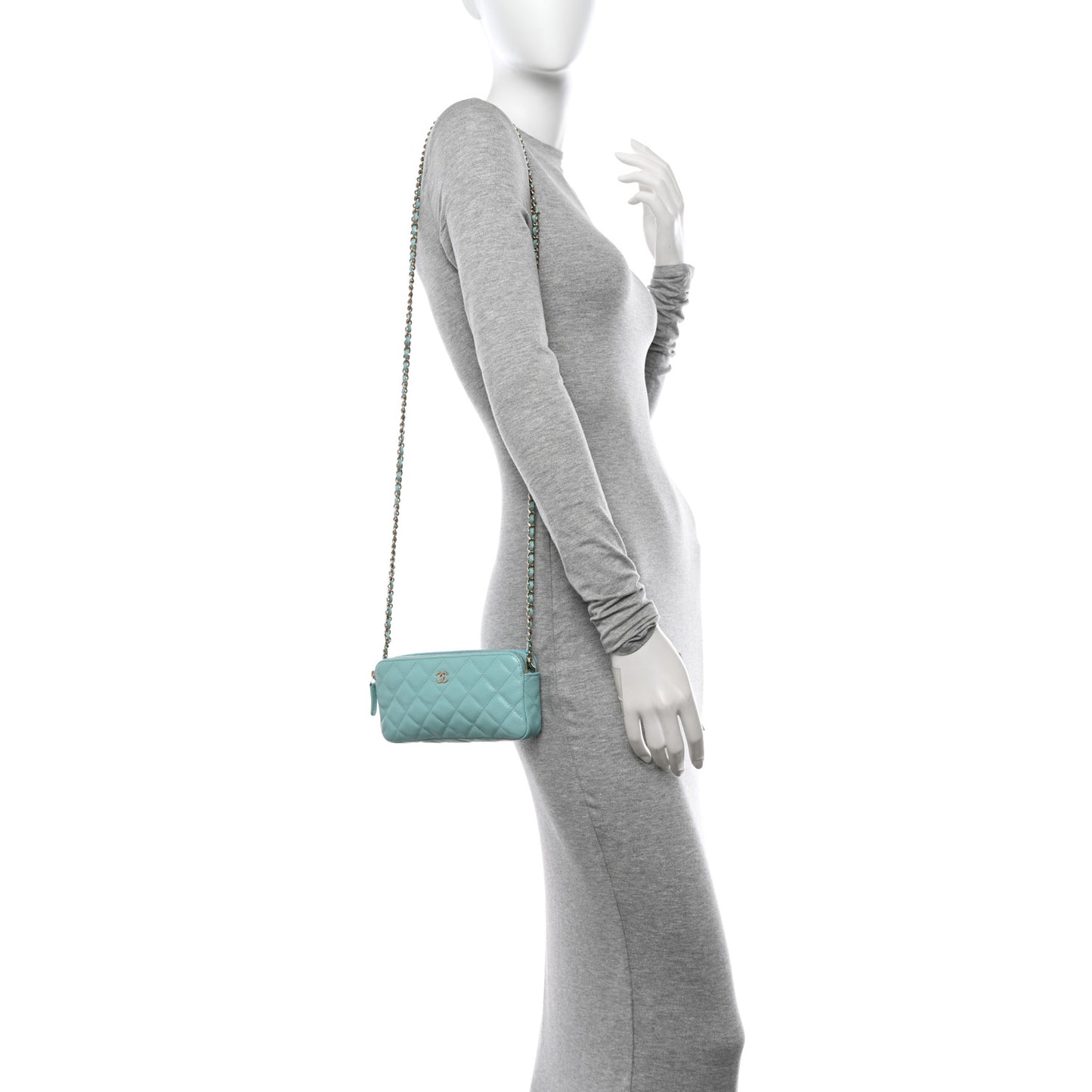 Caviar Quilted Small Clutch With Chain Light Blue