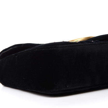 Gucci Velvet Matelasse Loved Embroidered Medium GG Marmont Shoulder Bag Black 6 of 11