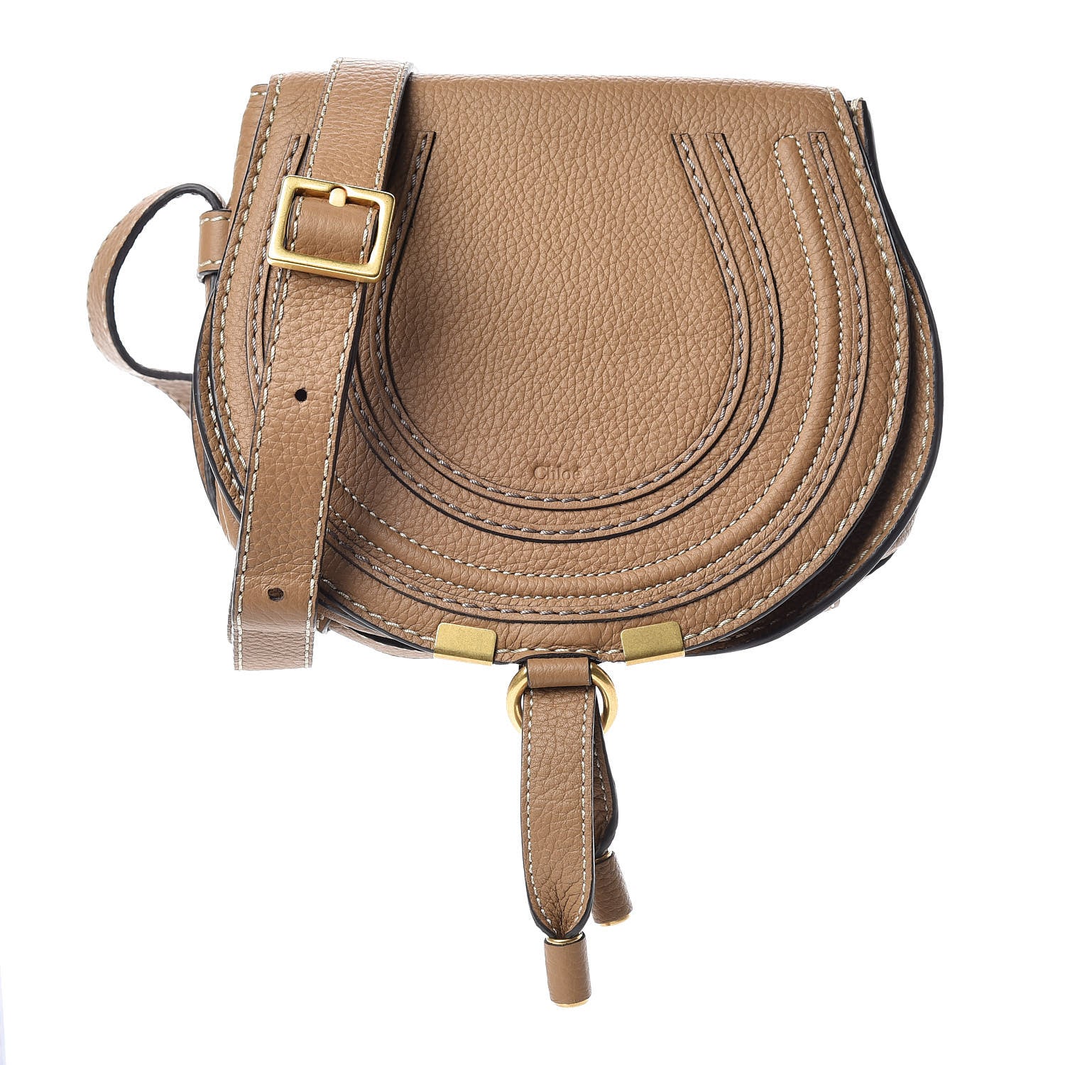 Chloe Calfskin Mini Marcie Round Crossbody Bag Nut 1 of 10
