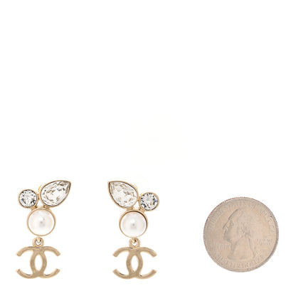 Chanel Pearl Crystal CC Drop Earrings Gold 2 of 5