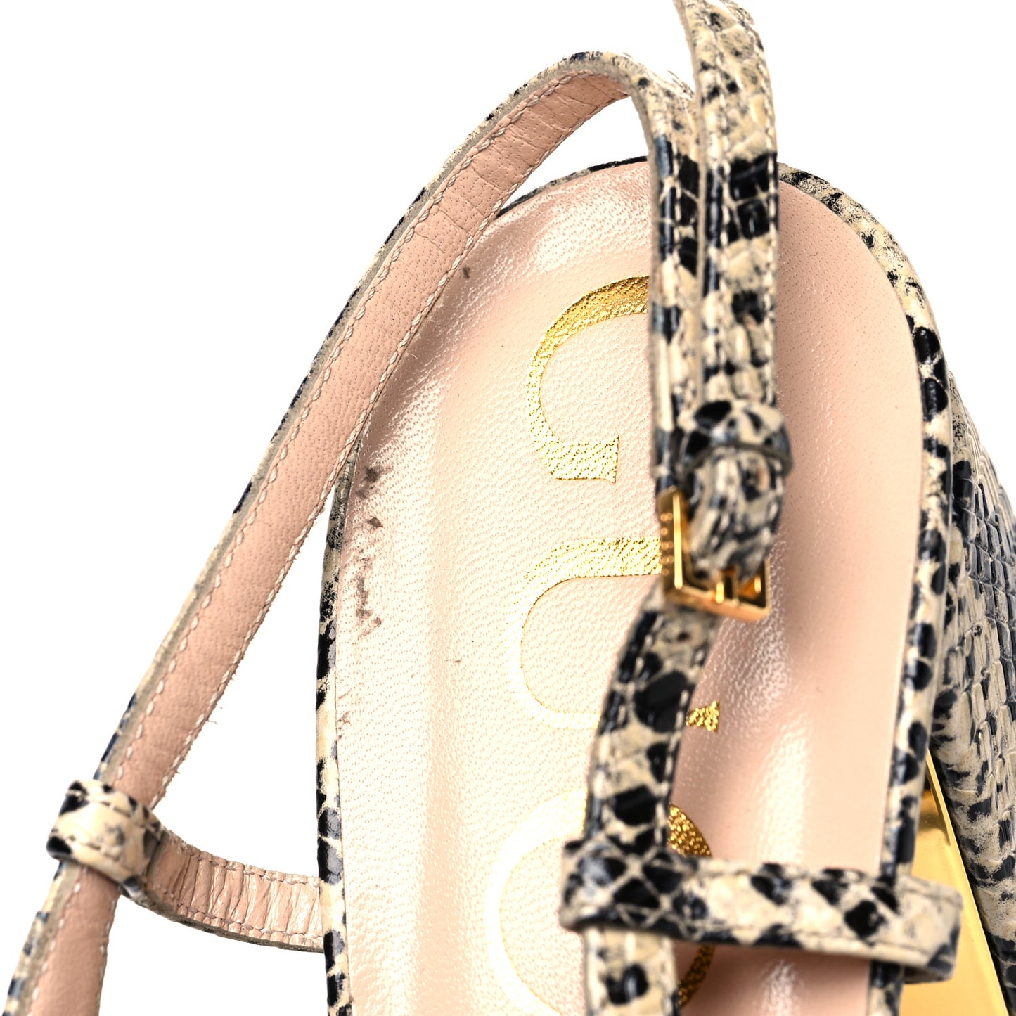 Calfskin Python Print Horsebit 75mm Slingback Pumps 39.5 Beige Avana