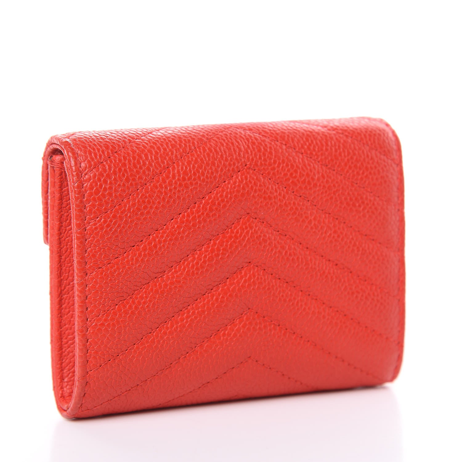 Chanel Caviar Chevron Quilted Flap Card Holder Wallet Red 3 of 11