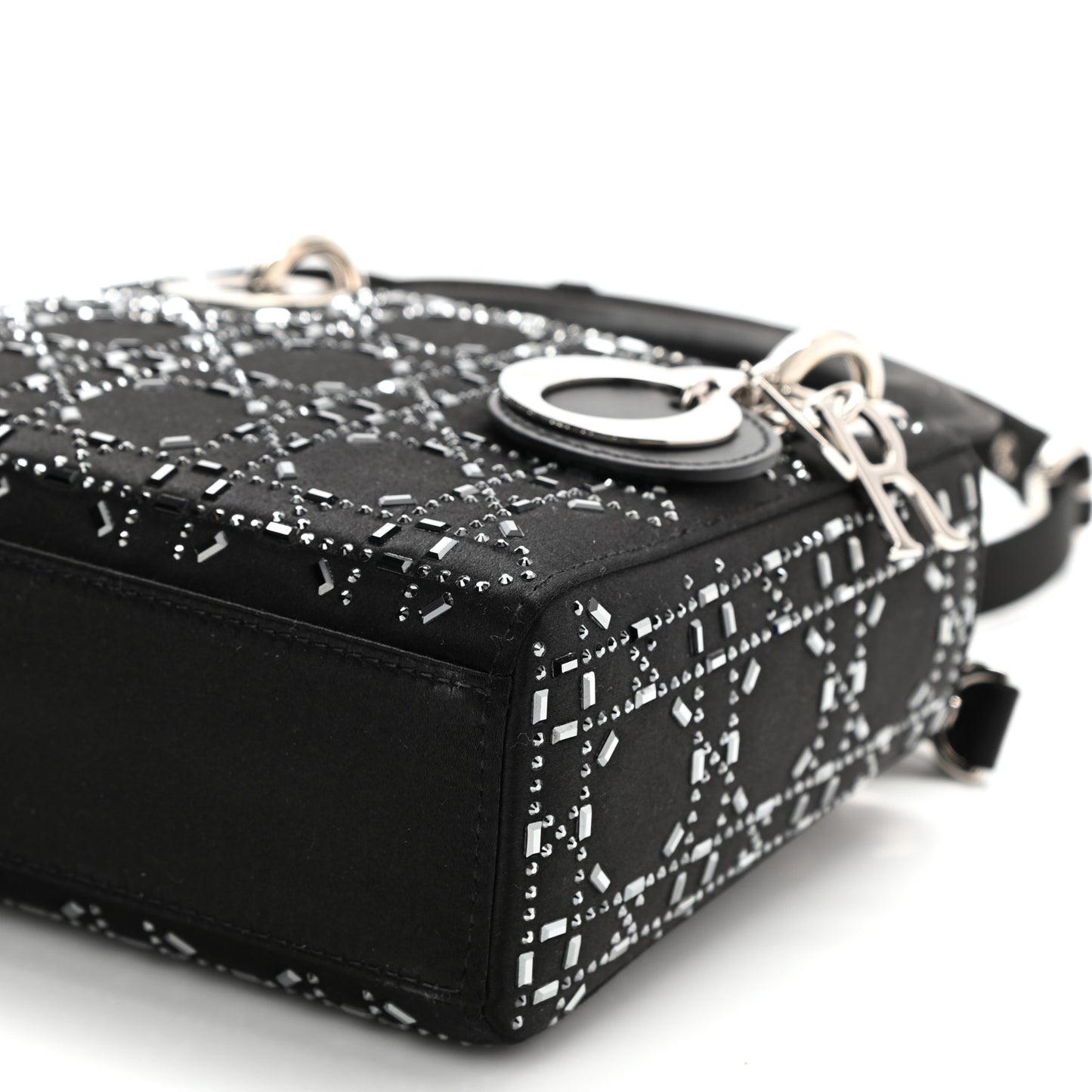 Satin Crystal Cannage Mini Lady Dior Black
