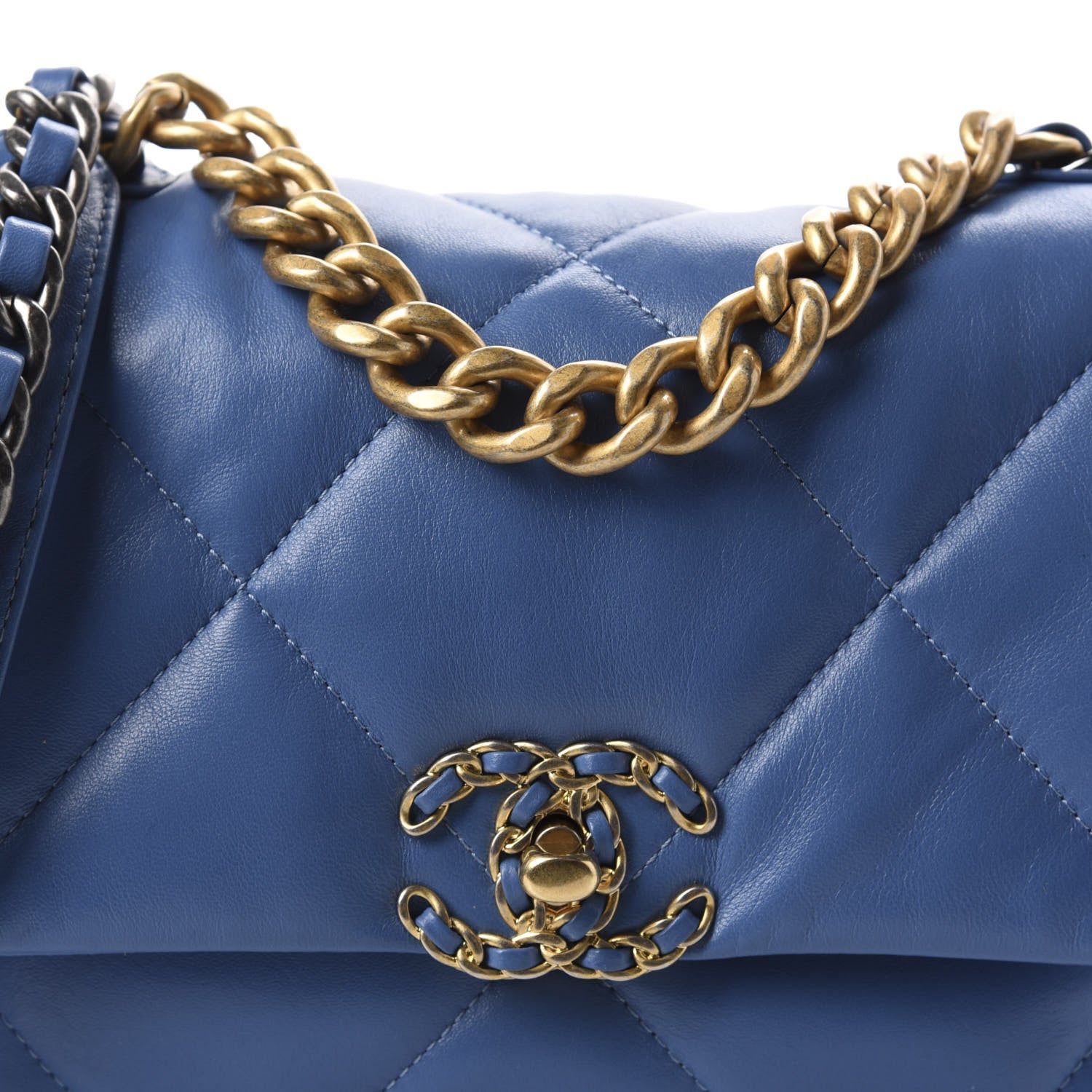 Chanel Lambskin Quilted Medium 19 Flap Blue 10 of 10