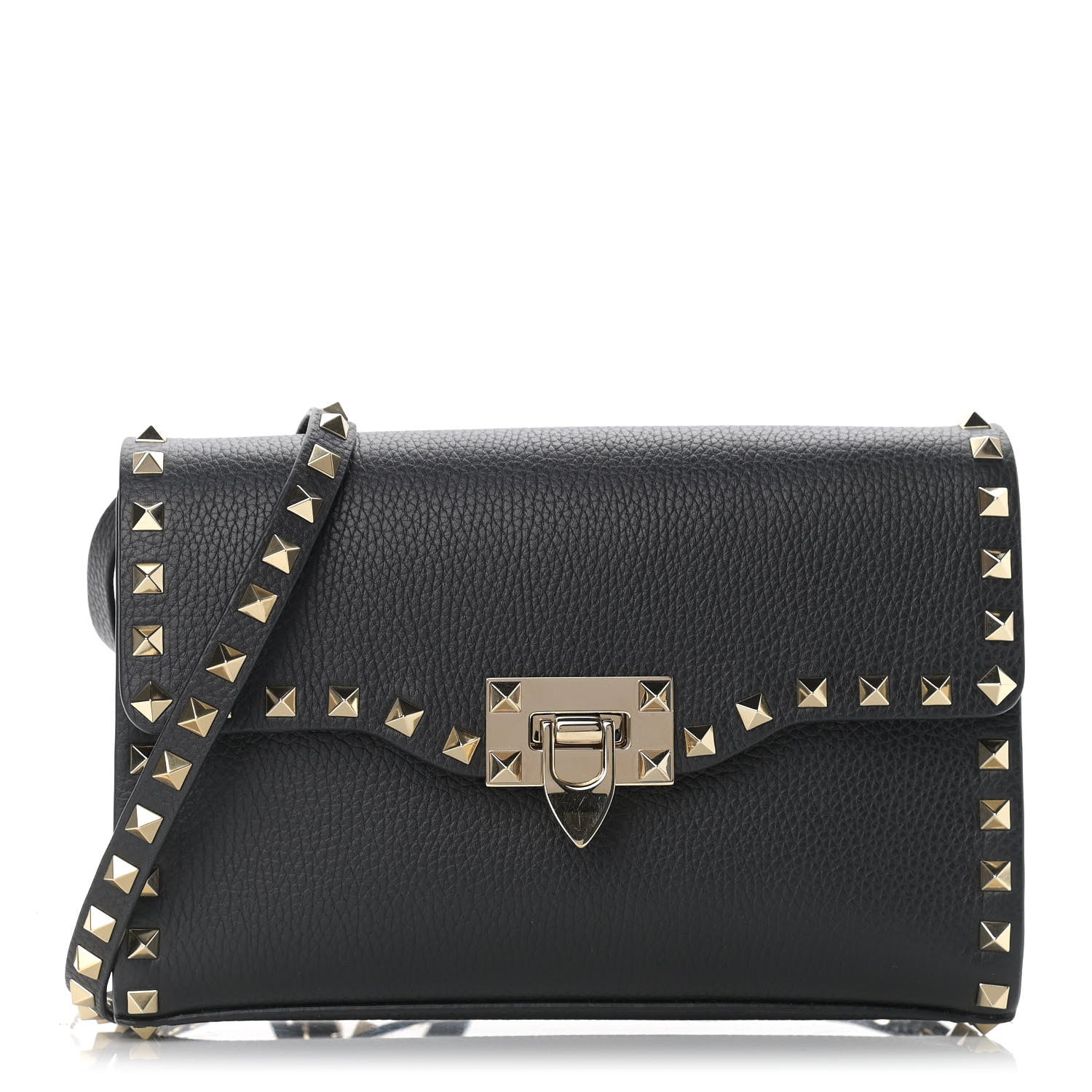 Valentino Garavani Pebbled Calfskin Medium Rockstud Flip Lock Crossbody Bag Black 1 of 9