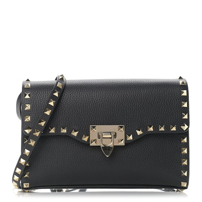 Valentino Garavani Pebbled Calfskin Medium Rockstud Flip Lock Crossbody Bag Black 1 of 9