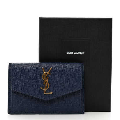 Saint Laurent Grain De Poudre Uptown Monogram Card Case Navy 8 of 8
