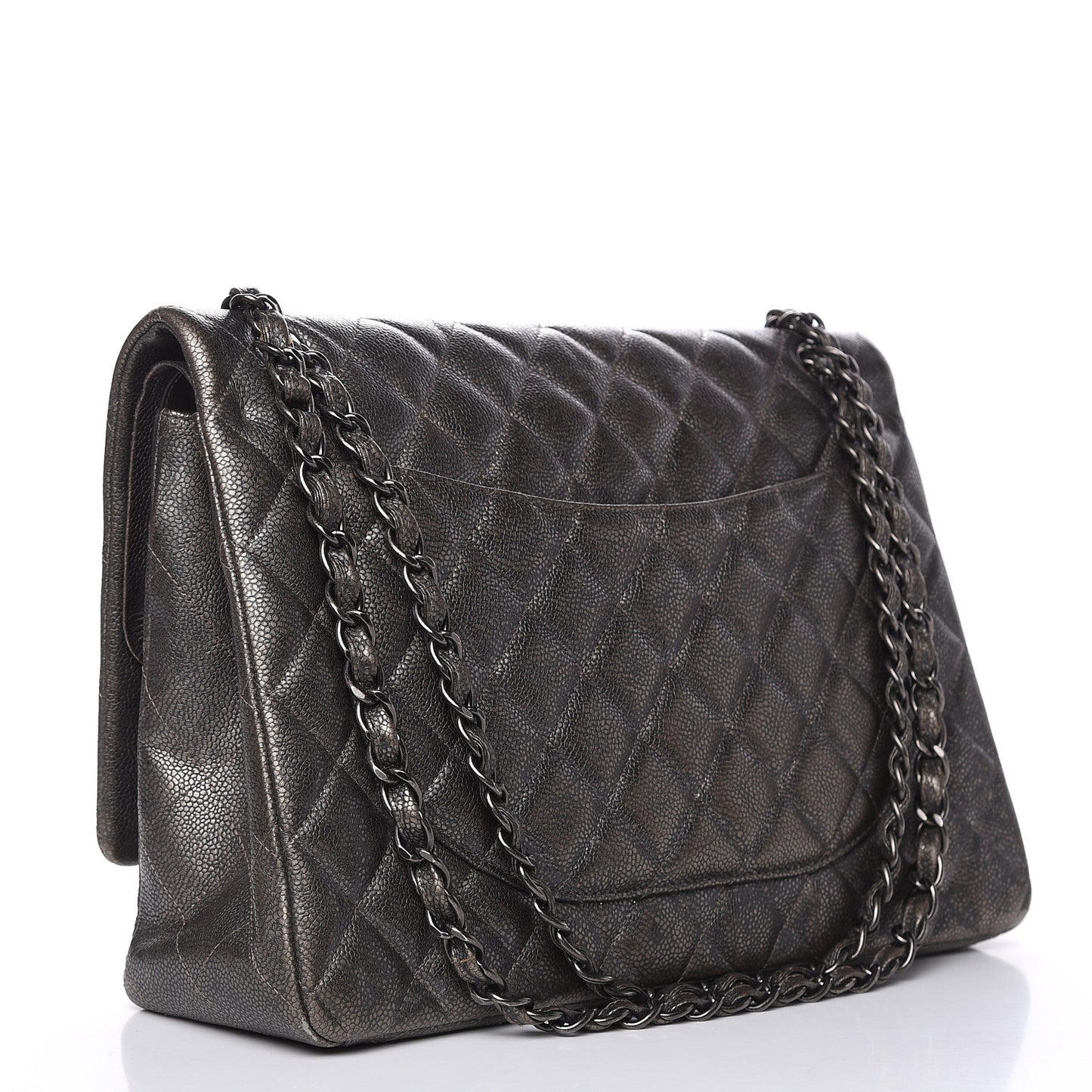 Metallic Caviar Quilted Maxi Double Flap Charcoal