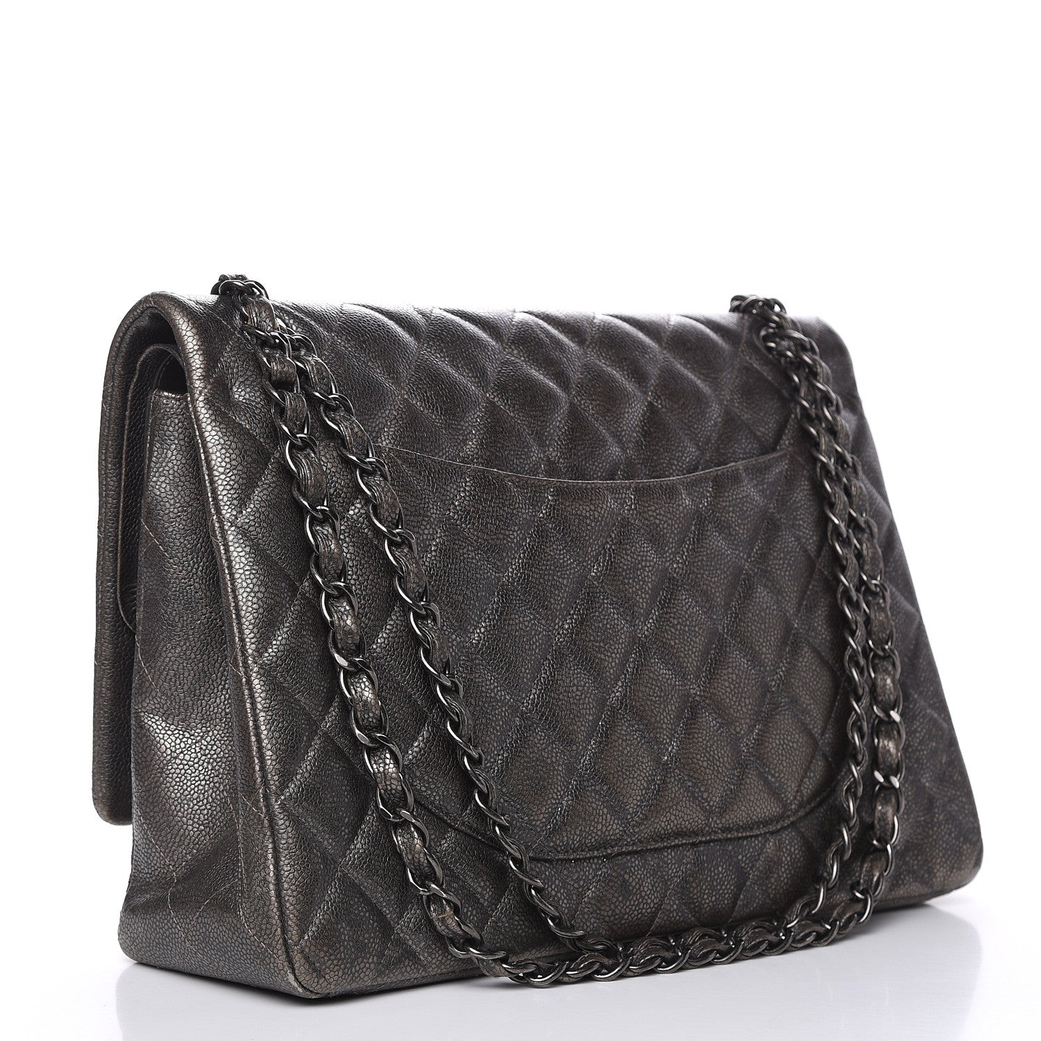 Chanel Metallic Caviar Quilted Maxi Double Flap Charcoal 3 of 17
