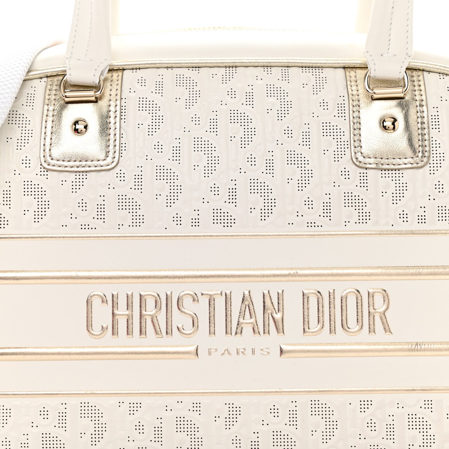 Perforated Calfskin Medium Dior Vibe Classic Bowling Bag White Gold