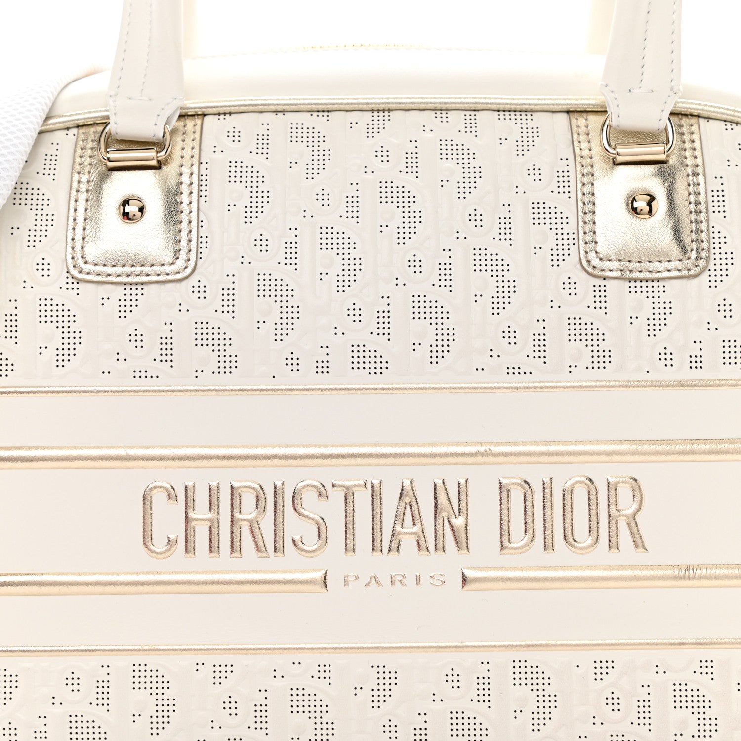 Christian Dior Perforated Calfskin Medium Dior Vibe Classic Bowling Bag White Gold 7 of 8