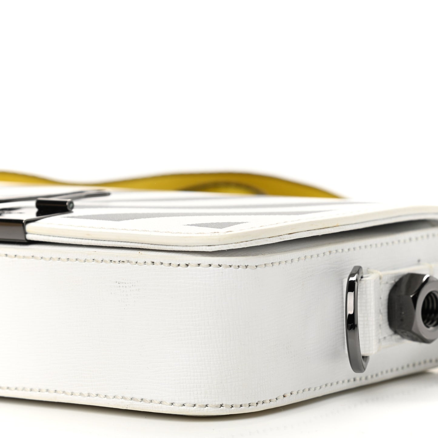 Saffiano Striped Diag Binder Flap Bag White Black