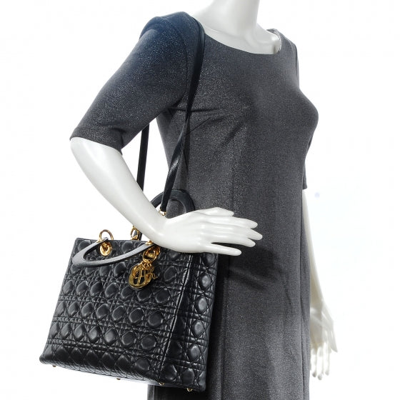 Christian Dior Lambskin Cannage Large Lady Dior Black 2 of 10