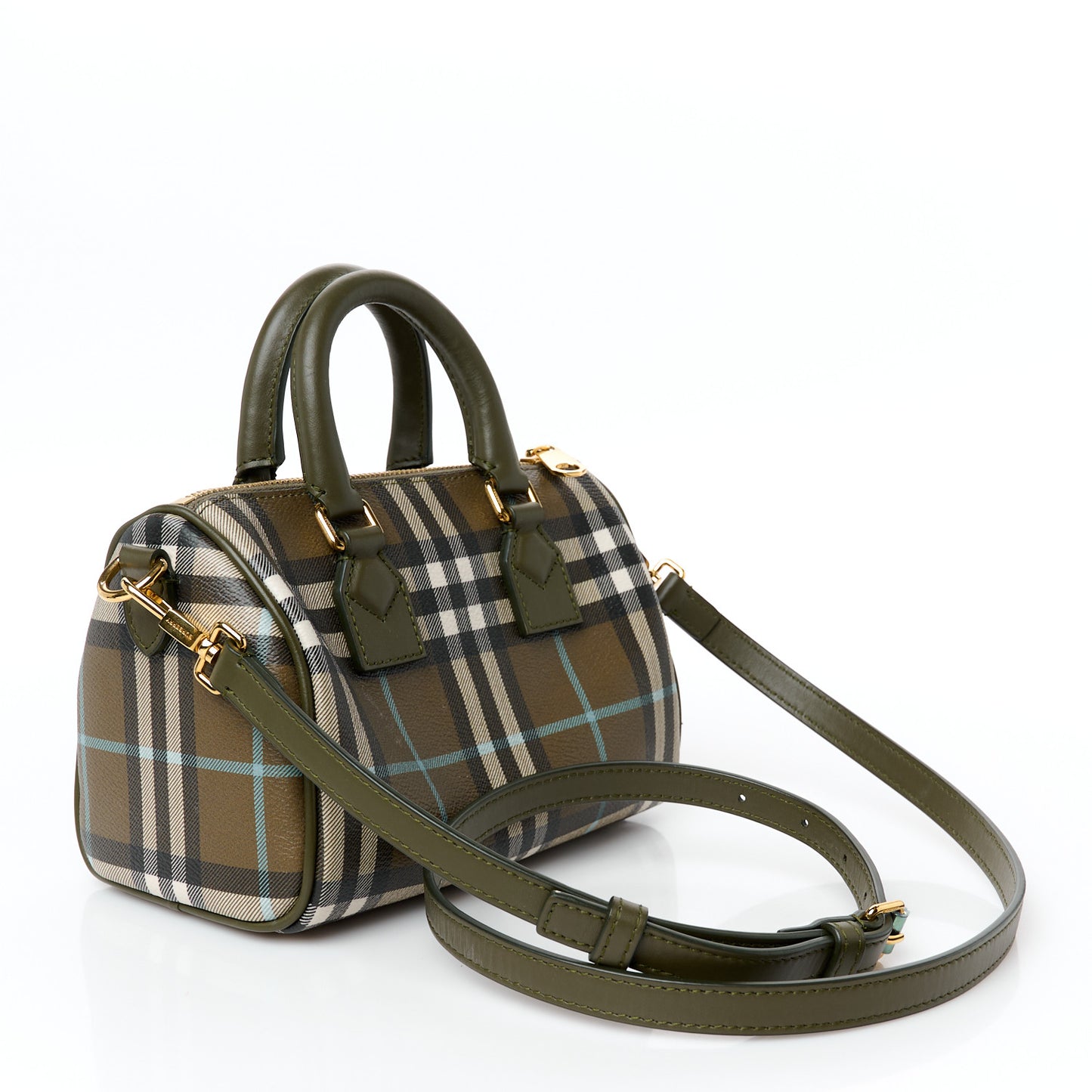 Vintage Check Mini Bowling Bag Olive Green
