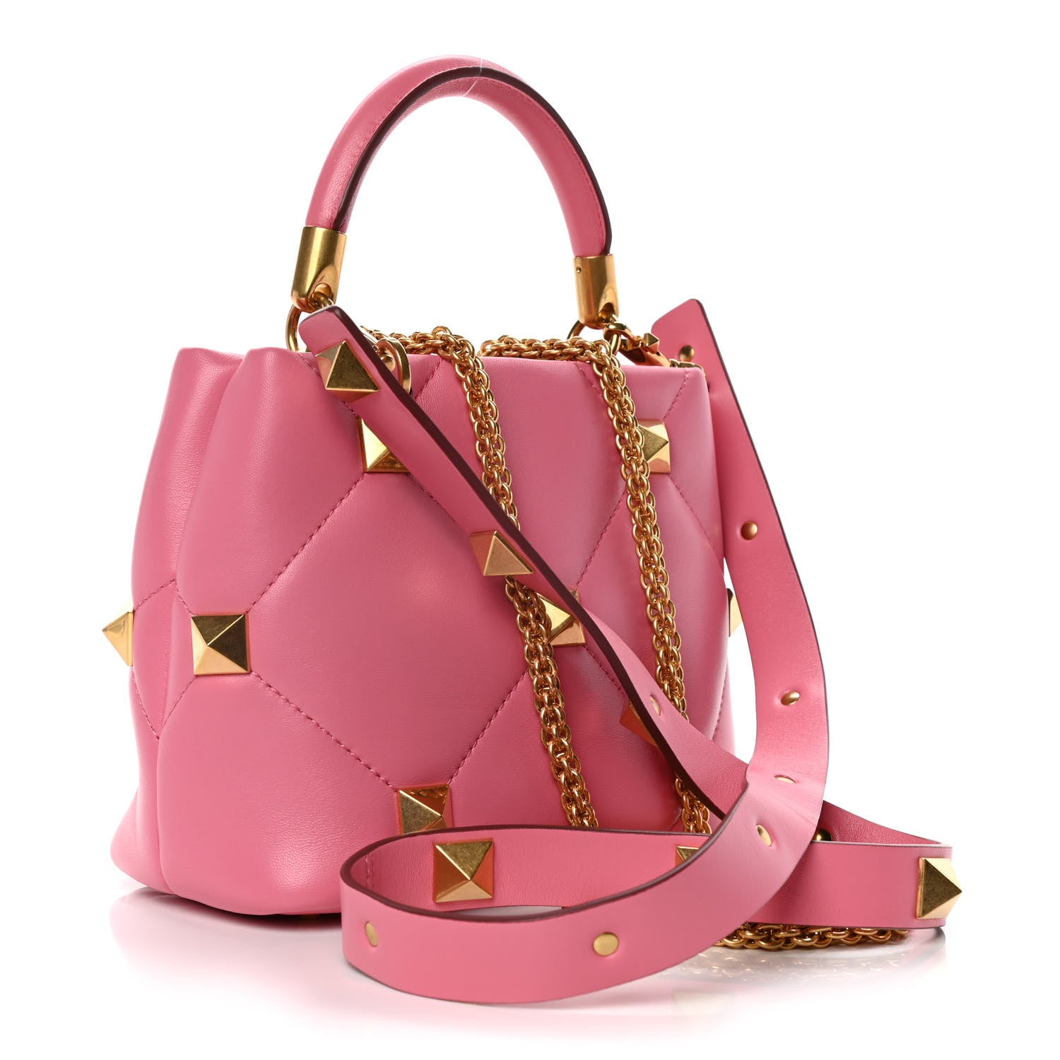 Valentino Garavani Nappa Small Roman Stud The Handle Bag Flamingo Pink 2 of 11