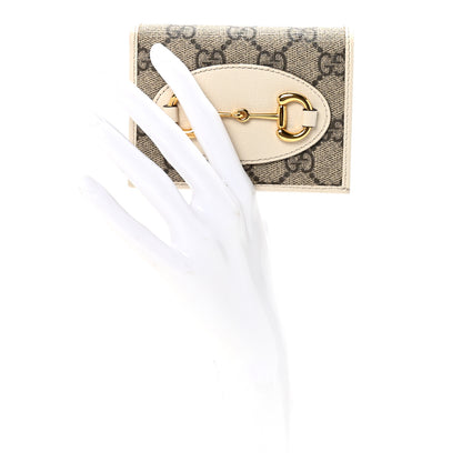 Gucci GG Supreme Monogram Azalea Calfskin Horsebit 1955 Card Case Wallet Beige Ebony Mystic White 2 of 8