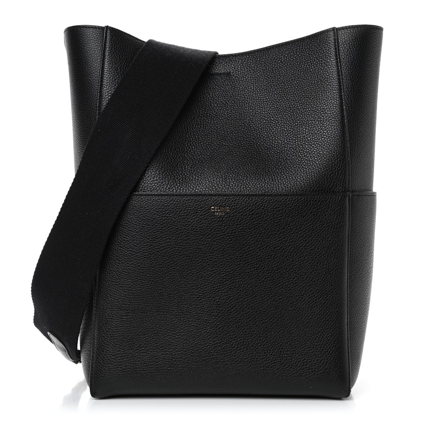 Soft Grained Calfskin Sangle Bucket Bag Black