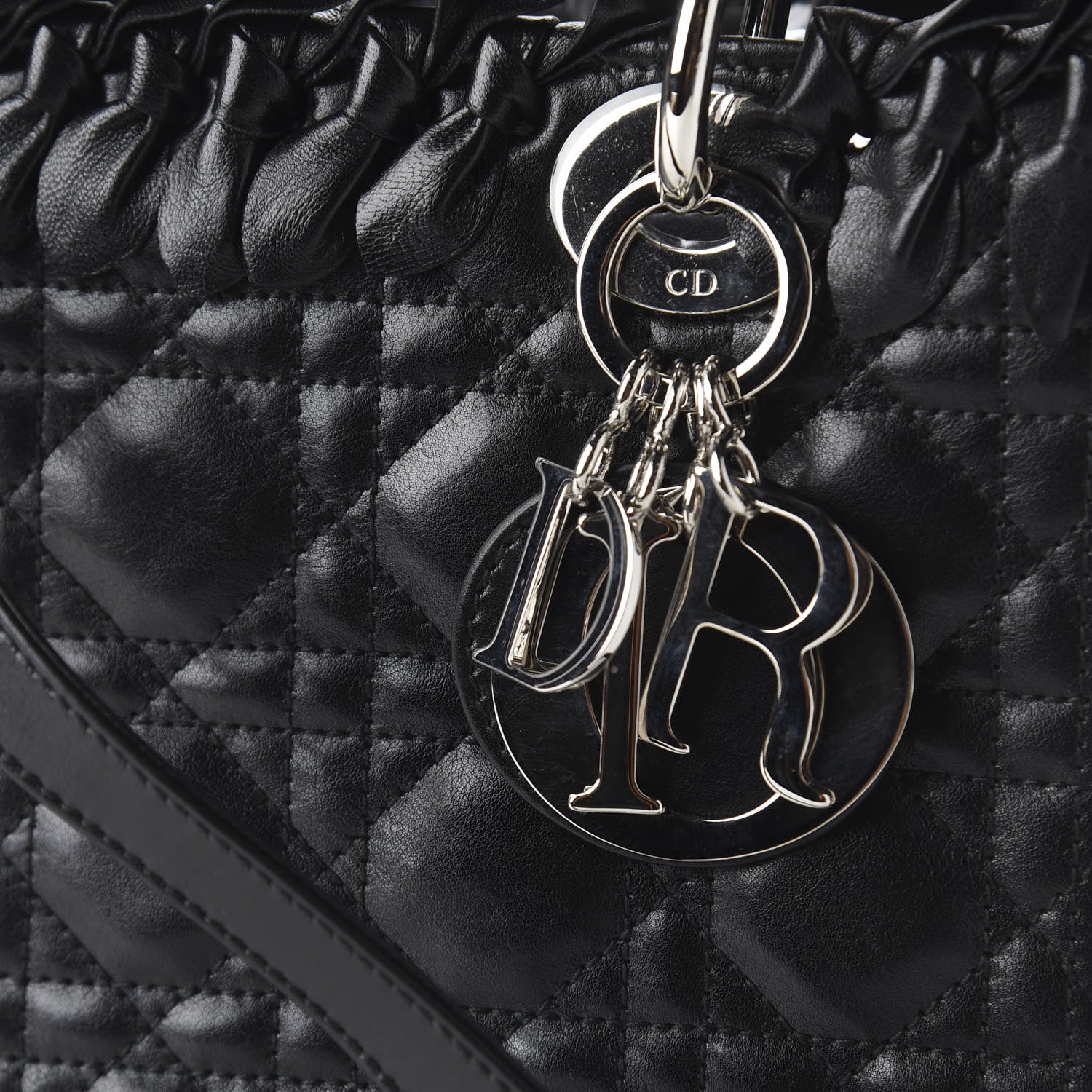 Christian Dior Lambskin Cannage Bow Medium Lady Dior Black 9 of 11