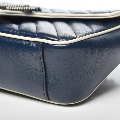 Gucci Vintage Effect Calfskin Matelasse Diagonal Small Torchon GG Marmont Shoulder Bag Blue Agata Mystic White 6 of 10