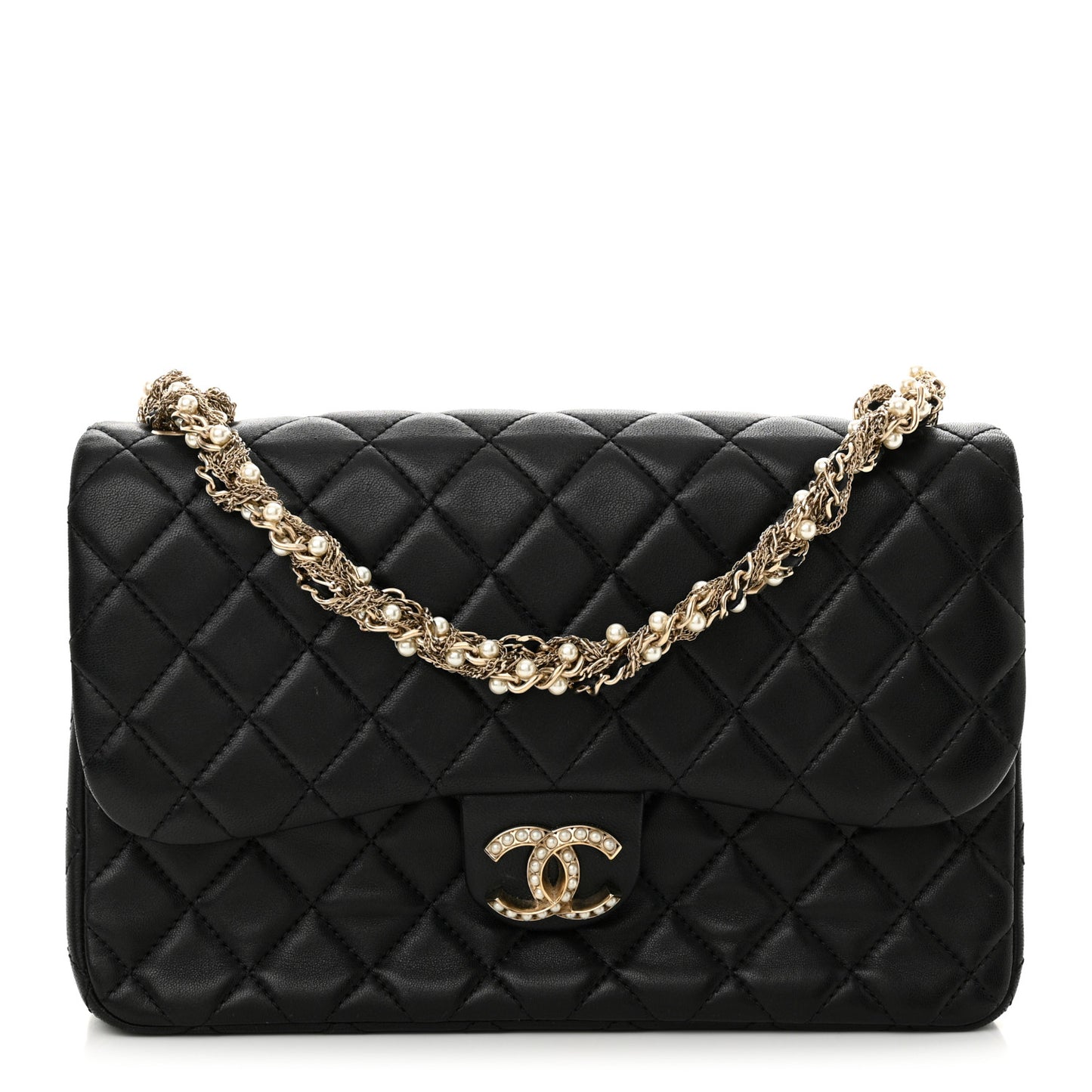 Lambskin Quilted Medium Westminster Pearl Flap Black
