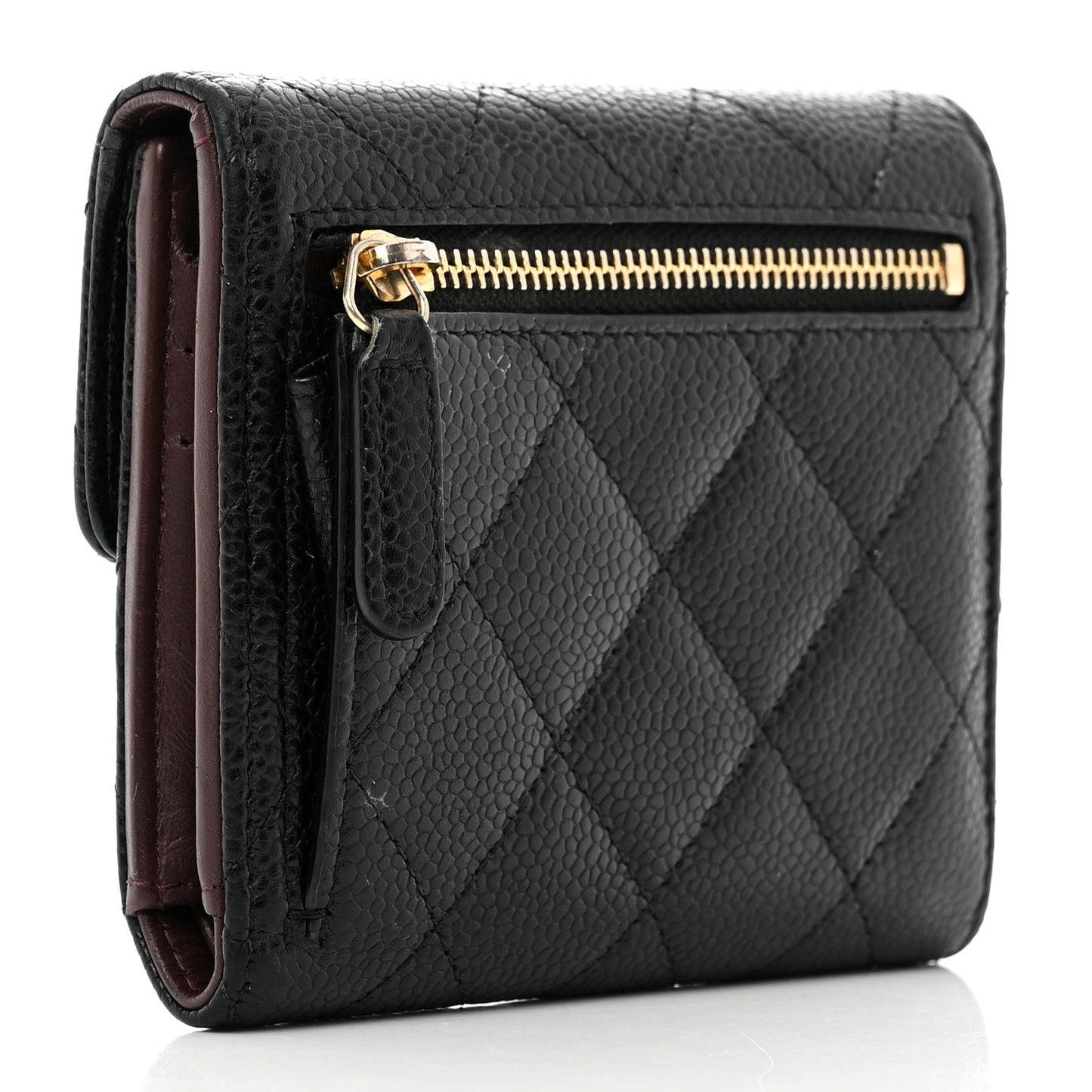 Caviar Quilted Compact Flap Wallet Black