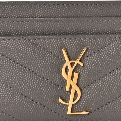 Saint Laurent Grain De Poudre Matelasse Chevron Monogram Credit Card Case Fog 7 of 8