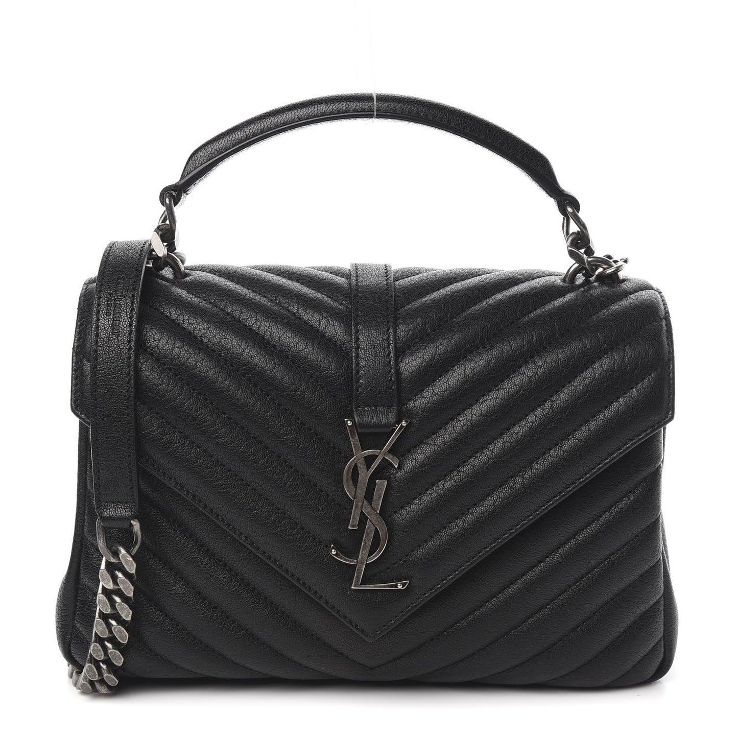 Sheepskin Matelasse Chevron Monogram Medium College Bag Black