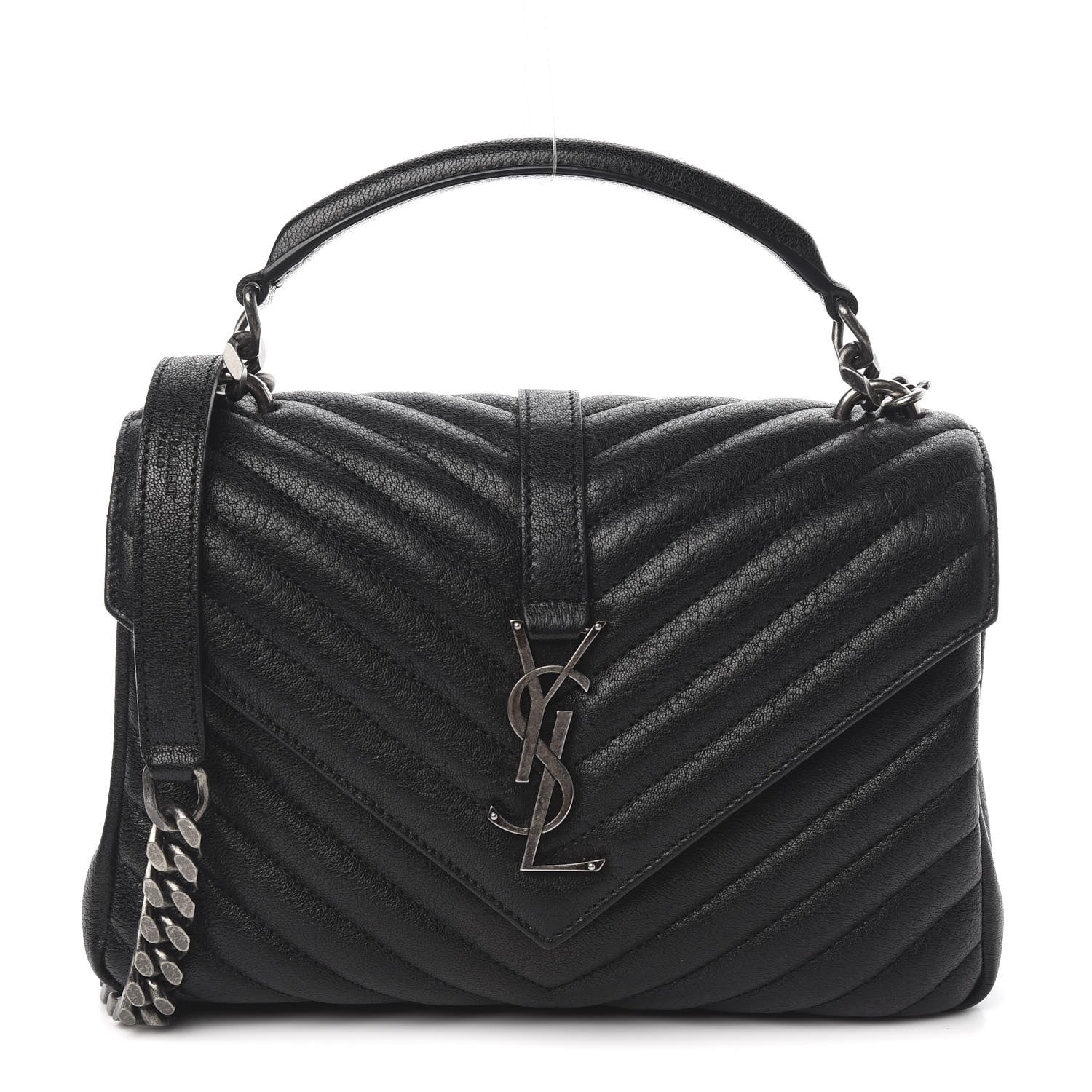 Saint Laurent Sheepskin Matelasse Chevron Monogram Medium College Bag Black 1 of 9