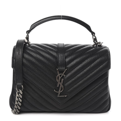 Saint Laurent Sheepskin Matelasse Chevron Monogram Medium College Bag Black 1 of 9