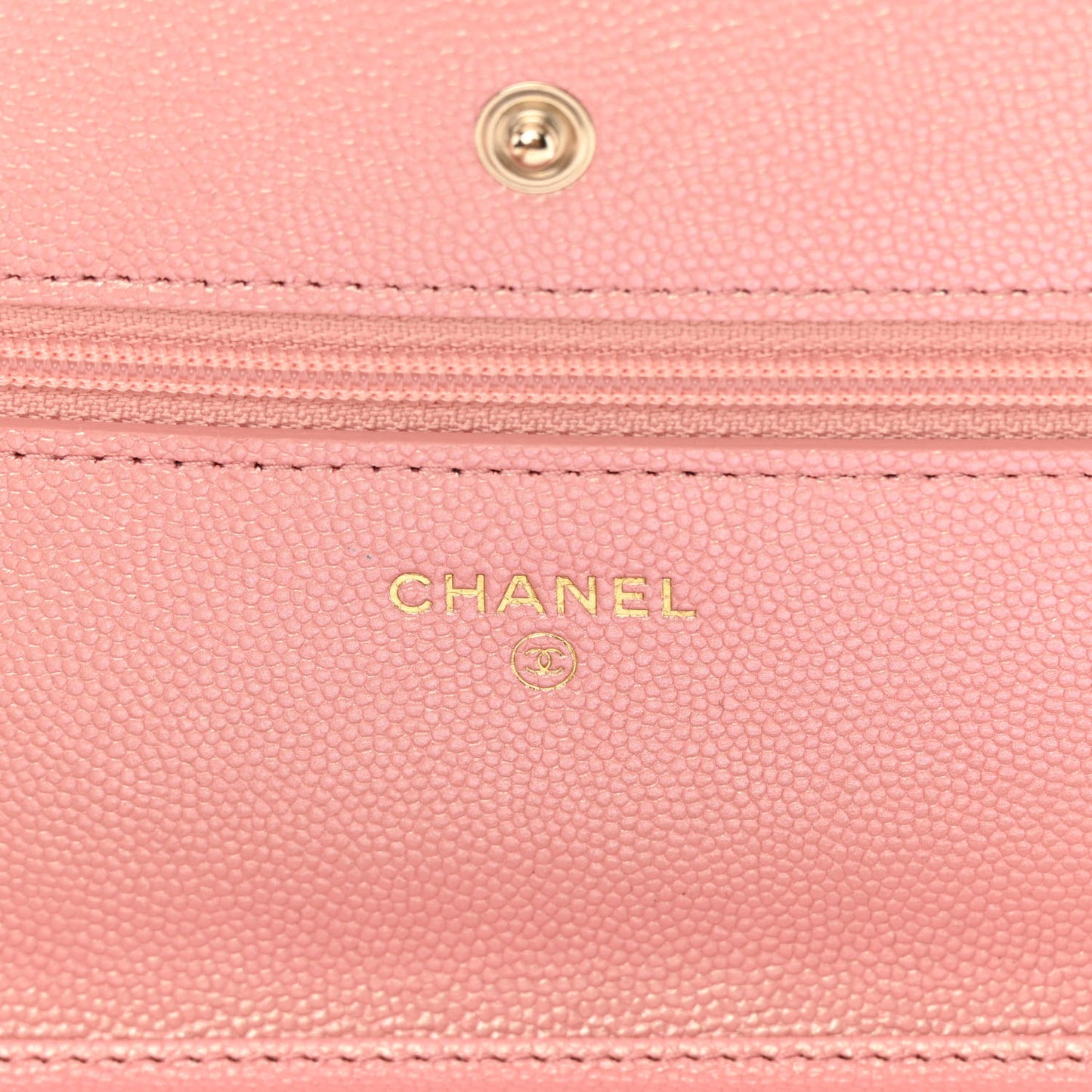 Iridescent Caviar Quilted Wallet on Chain WOC Rose Pink