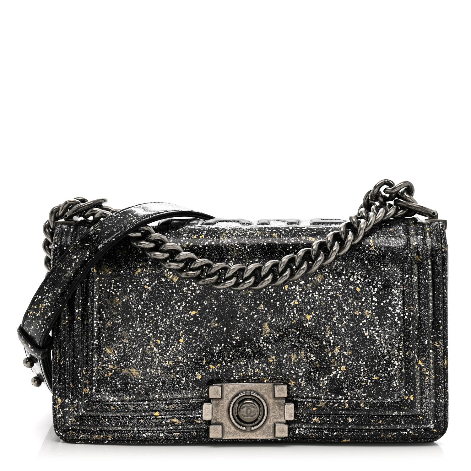 Chanel Glitter Glazed Calfskin Medium Boy Flap Black 1 of 10