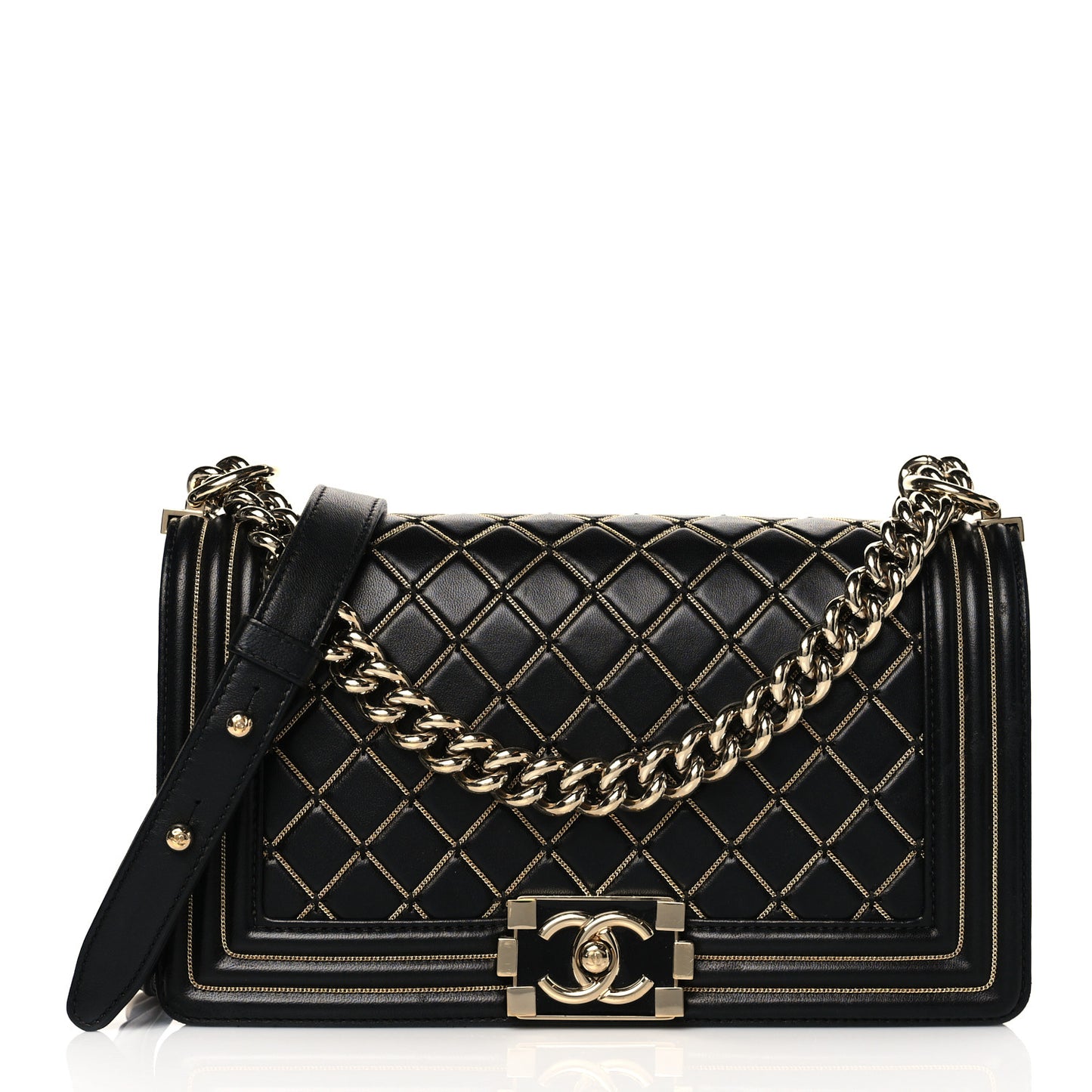 Lambskin Chain Quilted Medium Boy Flap Black