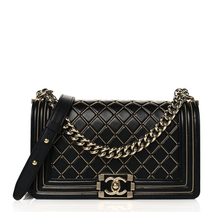 Chanel Lambskin Chain Quilted Medium Boy Flap Black 1 of 10