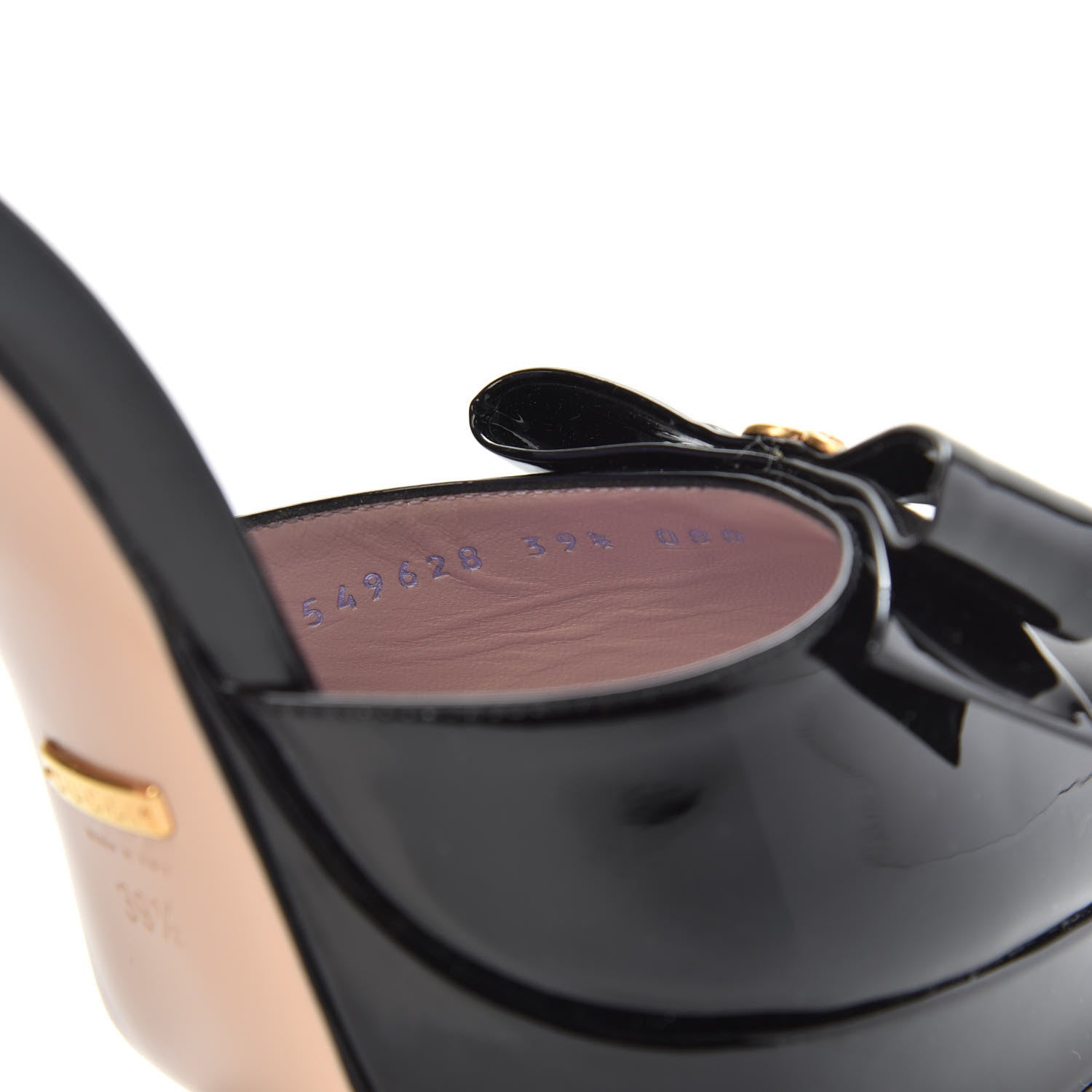 Gucci Patent Crystal GG Bow Sadie Spike Ankle Strap d'Orsay Platform High Heel Pumps 39.5 Black 7 of 8