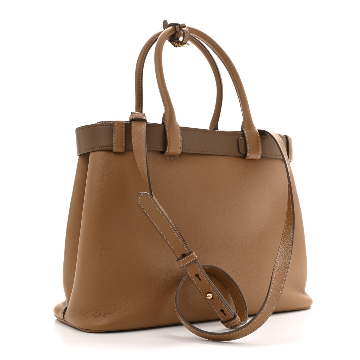 Soft Grained Calfskin Vitello Daino Large Buckle Bag Caramello