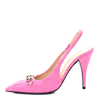 Gucci New Canvas GG Nappa Charlotte Horsebit 85mm Erin Slingback Pumps 36.5 Pink 1 of 11