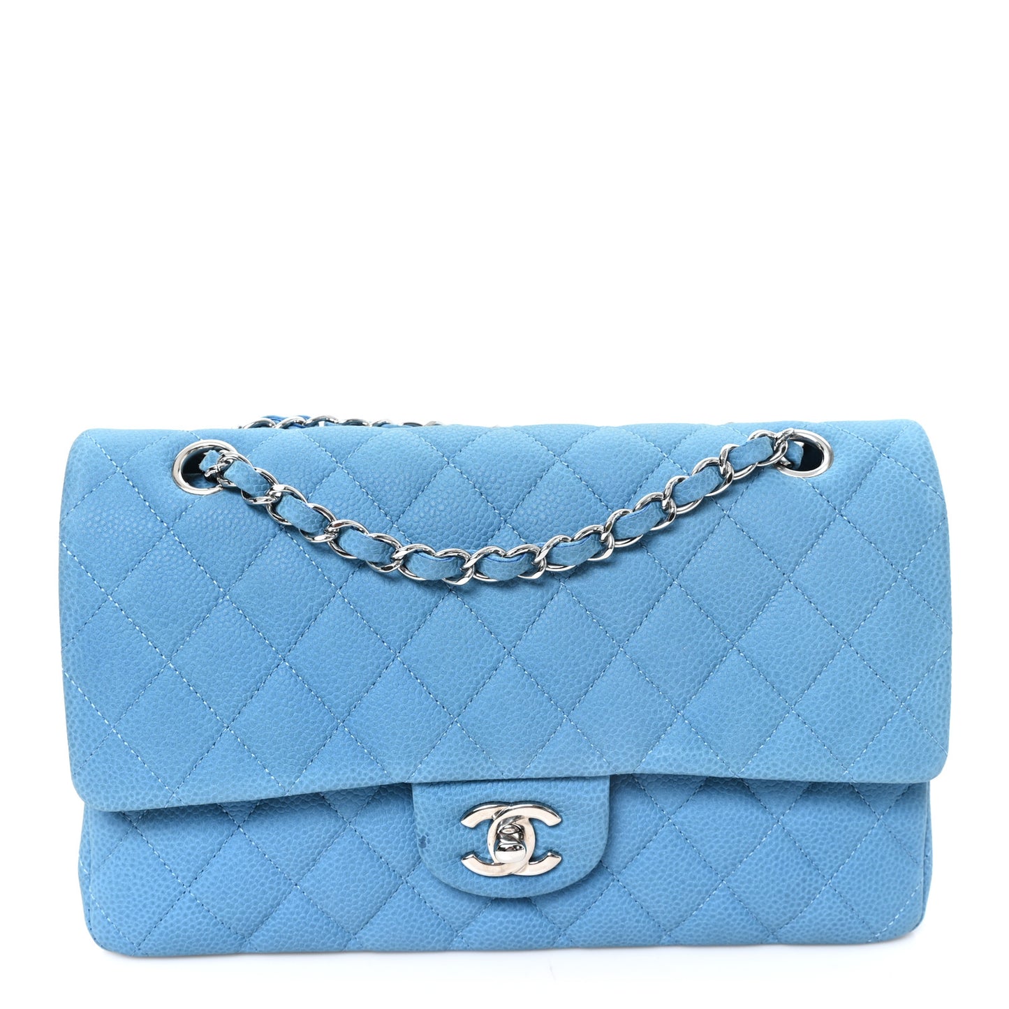 Iridescent Caviar Quilted Medium Double Flap Blue