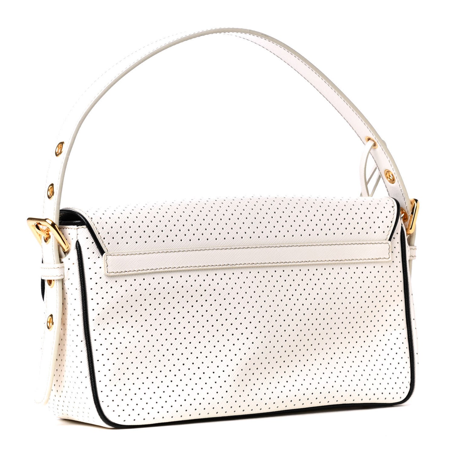 Saffiano Perforated Pushlock Flap Bag Talco Black