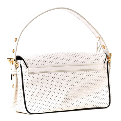 Prada Saffiano Perforated Pushlock Flap Bag Talco Black 2 of 4