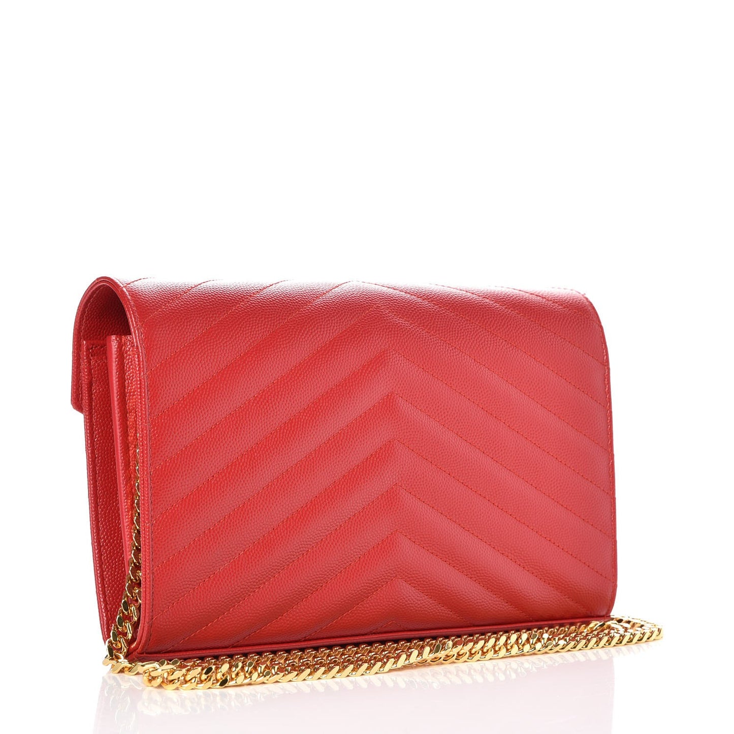 Grain De Poudre Matelasse Chevron Monogram Chain Wallet New Red