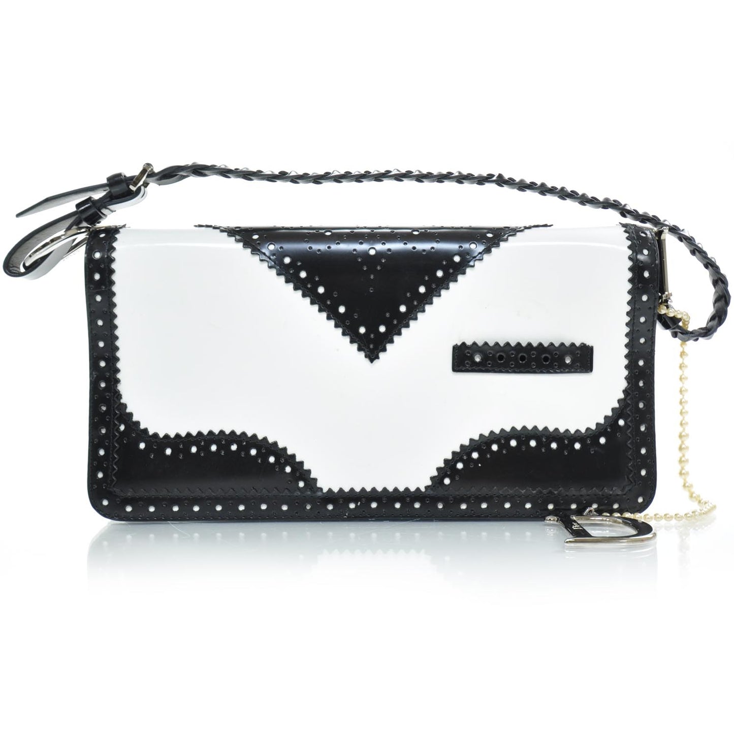 Leather D Trick Shoulder Bag Black and White