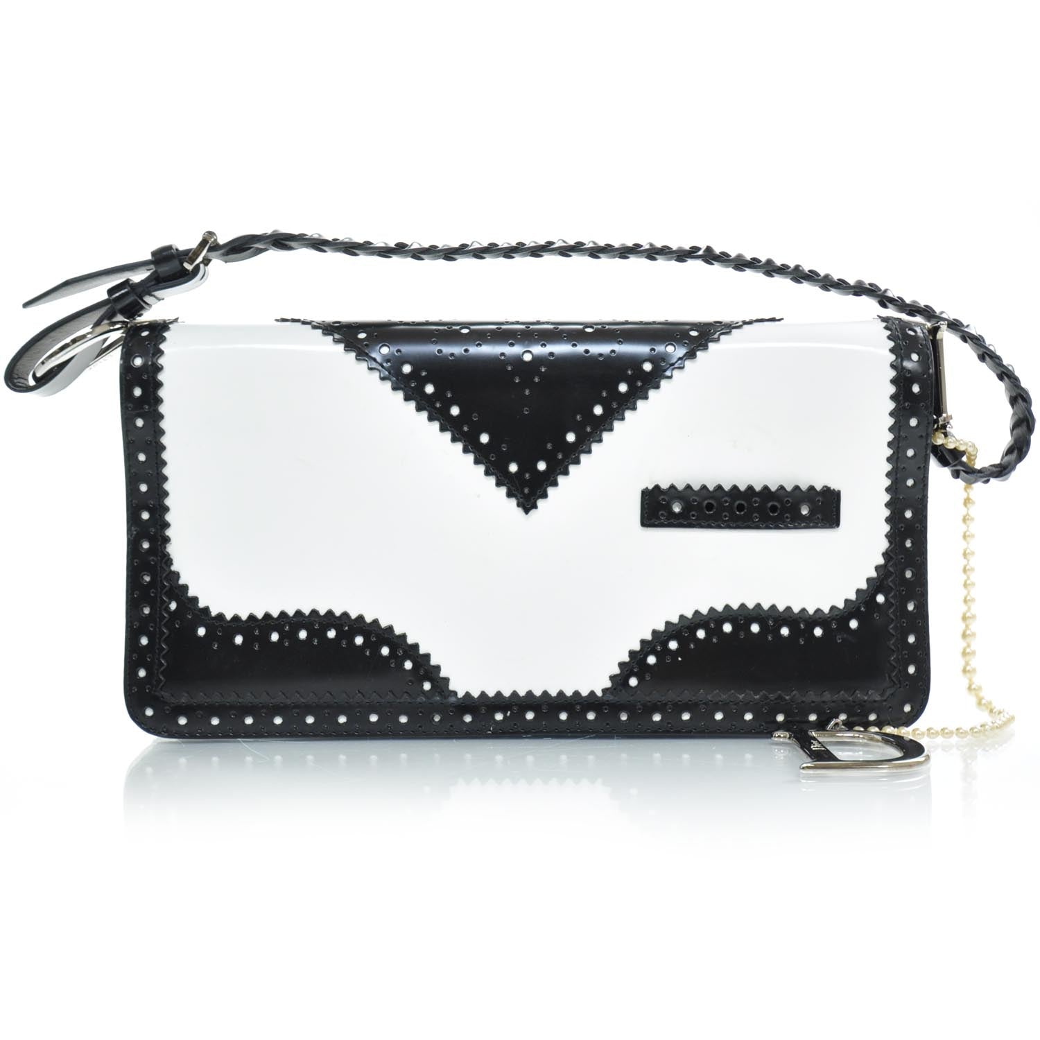 Christian Dior Leather D Trick Shoulder Bag Black and White 1 of 8
