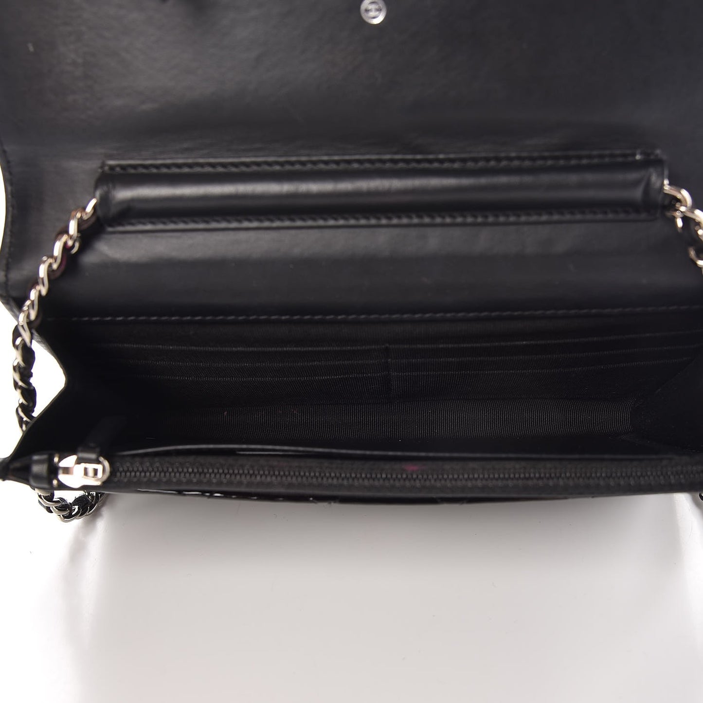 Patent Quilted Wallet On Chain WOC Black