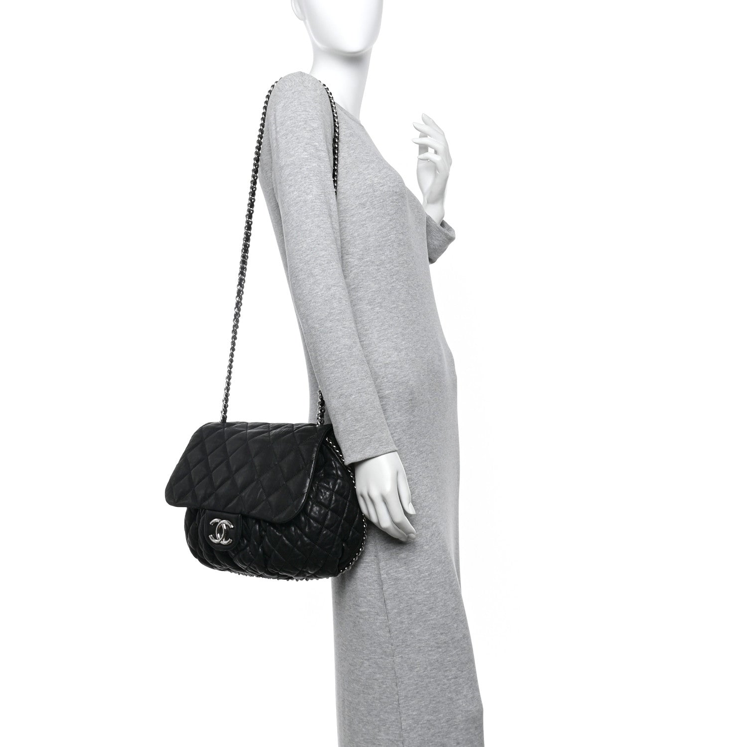 Chanel Washed Lambskin Quilted Large Chain Around Messenger Black 2 of 10