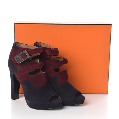 Hermes Suede Goatskin Fusion Ankle Boots 38.5 Marine Bourgogne 9 of 9