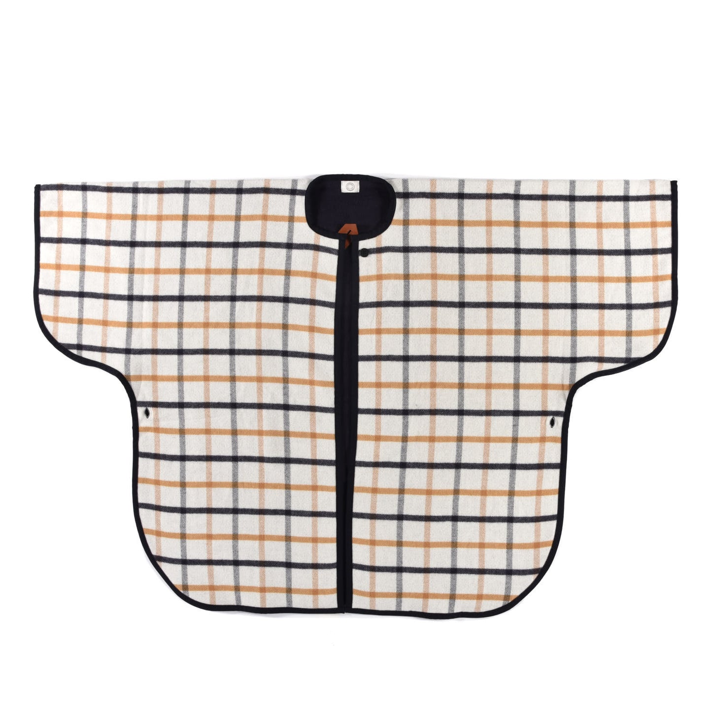 Wool Cashmere Sikkim Calfskin Reversible Camail Poncho Navy Camail
