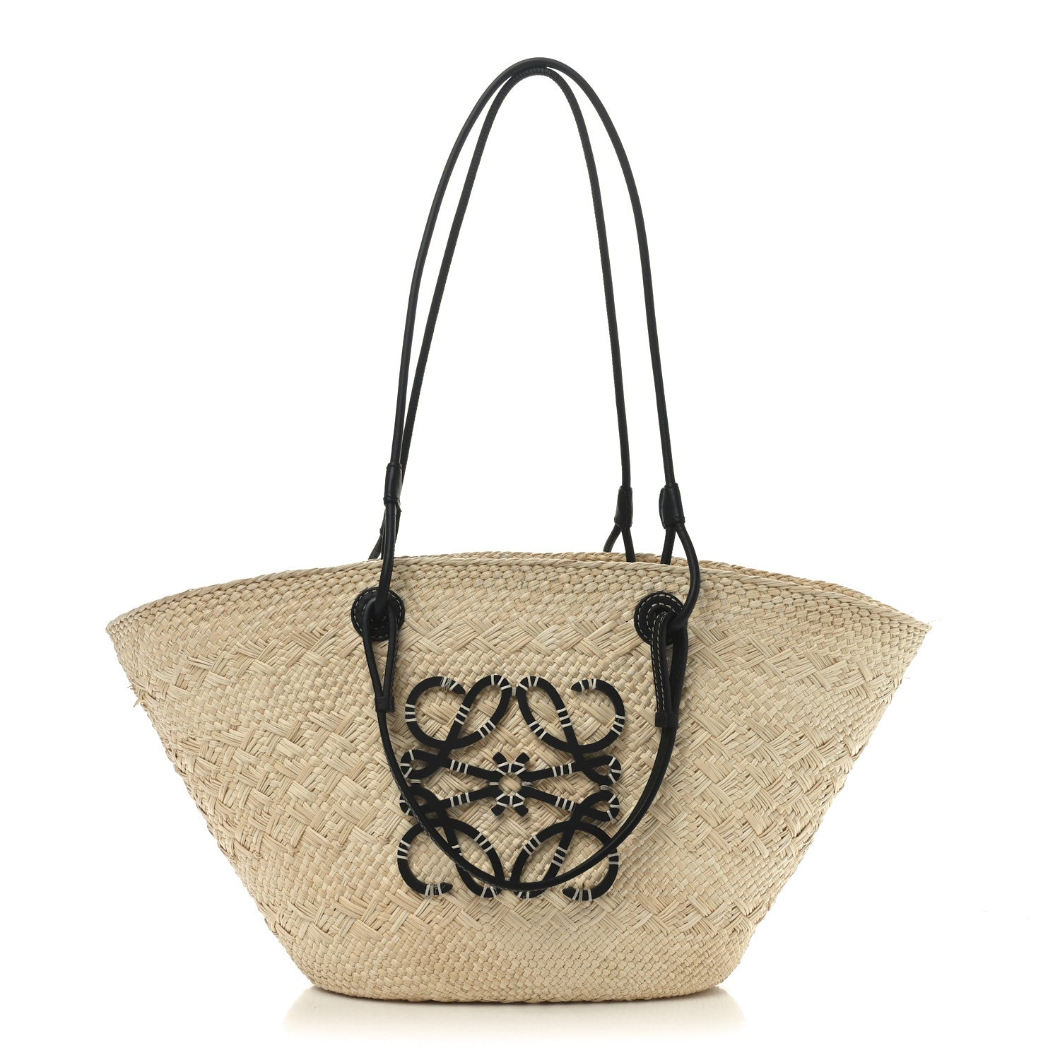 Loewe Calfskin Raffia Paulas Ibiza Medium Anagram Basket Tote Bag Natural Black 1 of 9